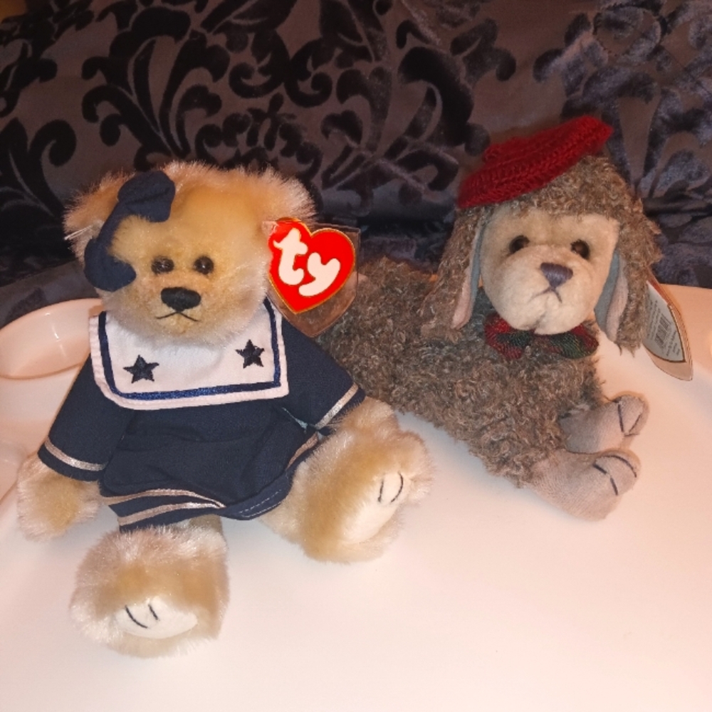 Vintage 1993 - TY BB Attic Treasures Collection: Cheri Poodle & Breezy Bear